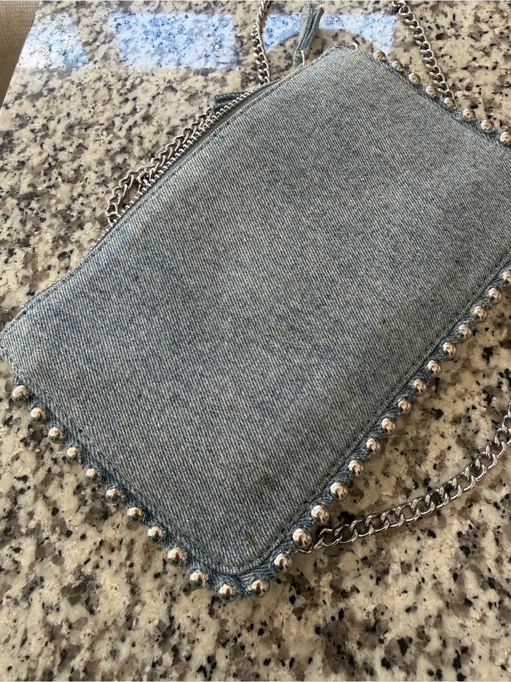 Zara Light Blue Denim Clutch with Silver Chain Wallet Bag - Picture 5 of 8
